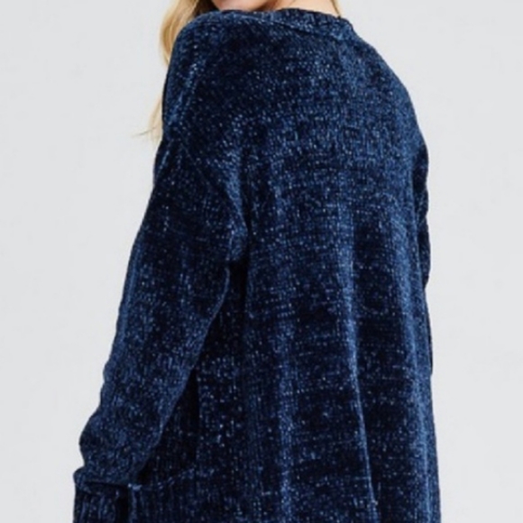 EMORY Chenille Long Line Cardigan Midnight Blue - Picture 6 of 10